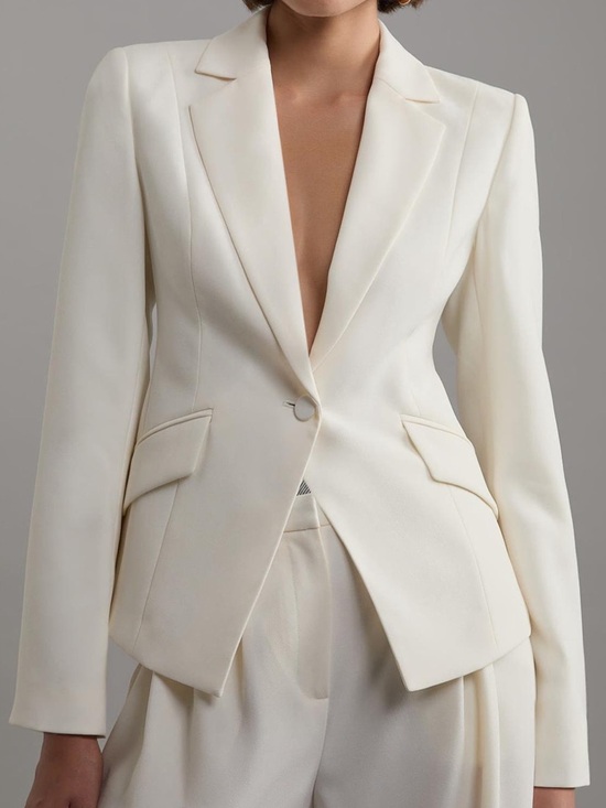Karen Millen Jackets & Blazers - Karen Millen Tailored Crepe Blazer Ivory Structured Single Breasted Jacket Sz 12